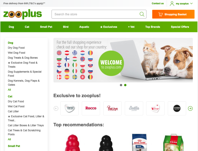Screenshot der zooplus.com Startseite